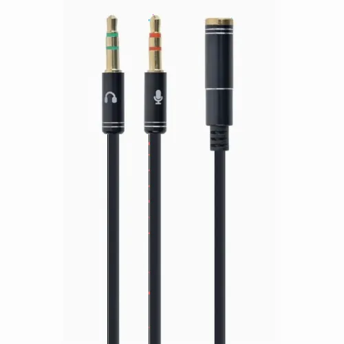 Audio Adaptor Cablexpert CCA-418M, 3.5mm 4-pin (F) - 2x3.5mm 3-pin (M), 0,2m, Negru
