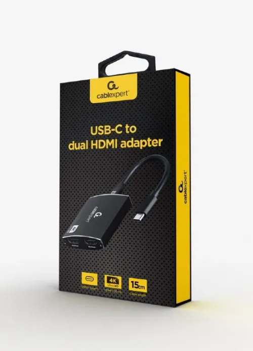 Cablu Video Cablexpert A-CM-HDMIF2-01, USB 3.1 Type-C (F) - 2 x HDMI (F), 0.15 m, Negru