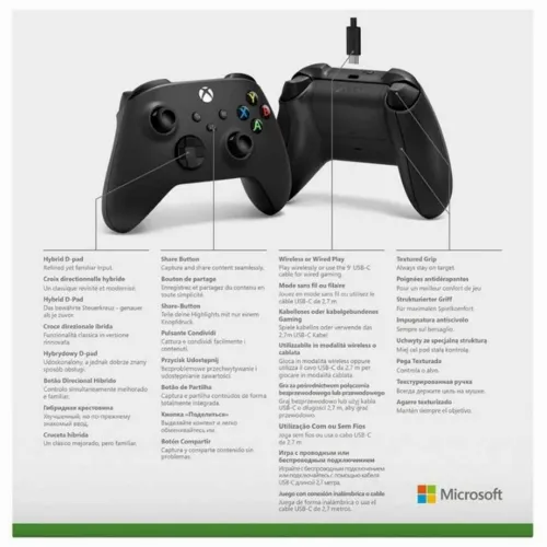 Controller wireless Xbox Series With Cable, Black