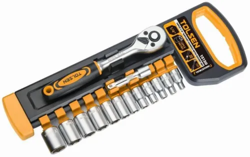 Set de 12 chei tubulare de 1/2 cu maner cu clichet Cr-V (Industrial)