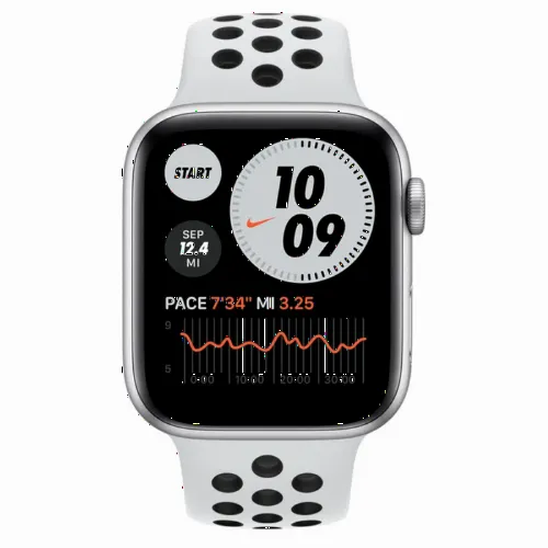 Умные часы Apple Watch Series 6 GPS MG293, 44мм, Алюминиевый корпус с ремешком Platinum/Black Nike Sport