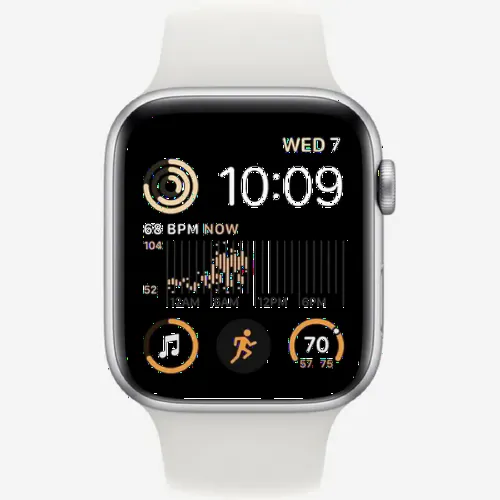 Apple Watch SE 2 44mm Aluminum Case with White Sport Band, MNK23 GPS, Silver