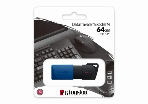  64GB USB3.2 Flash Drive Kingston DataTraveler Exodia M (DTXM/64GB), Black-Blue, Plastic, Slider Cap