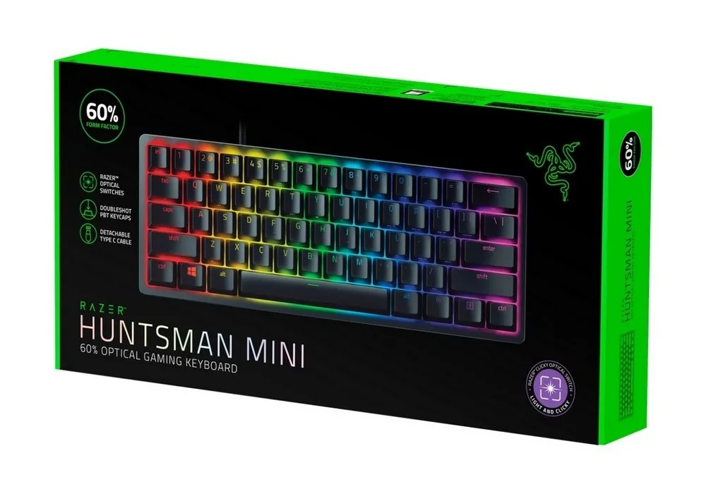 Gaming Keyboard Razer Huntsman Mini, Optical Clicky SW, Doubleshot PBT Keycaps,US Layout,USB, Black