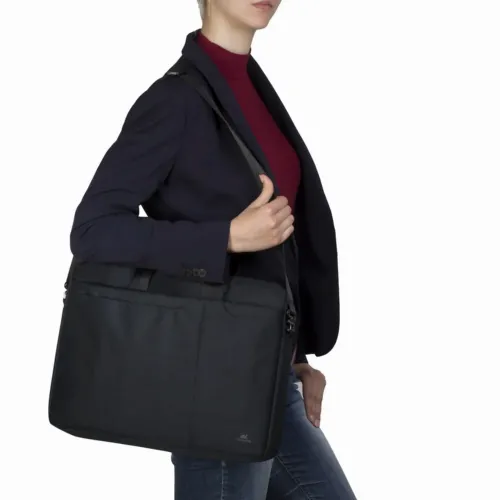 Geantă pentru Laptop RivaCase Biscayne, 15.6", Poliester, Negru