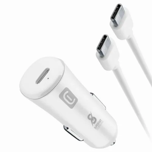 Car Charger Cellular, Kit, + USB-C to USB-C  , 25W, White