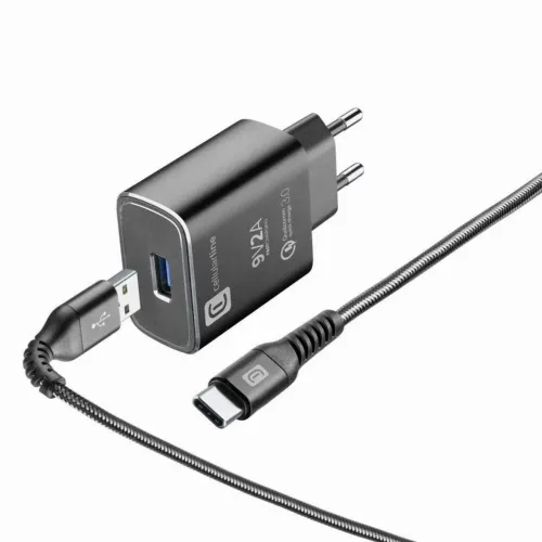 Wall Charger Cellularline Tetraforce, + Type-C-C to Type-C, 18W, Black