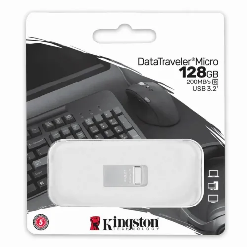 128GB USB3.2 Flash Drive Kingston DataTravaler Micro (DTMC3G2/128), Premium Metal Case (R:200MB/s)
