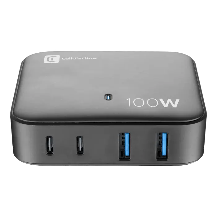 Încărcător Cellularline Wall Charger GAN, 4 Ports, 100W, 100W, Negru