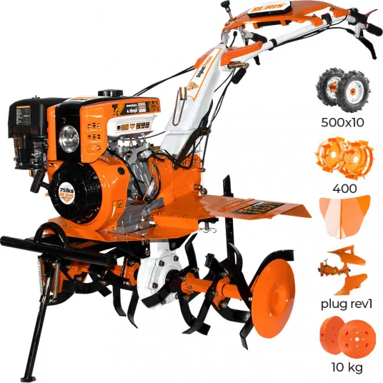 SET Motocultor RURIS 751KS + freza + plug revers + roti metal+ contragreutati — 2