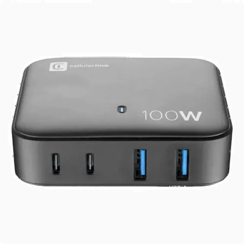 Încărcător Cellularline Wall Charger GAN, 4 Ports, 100W, 100W, Negru