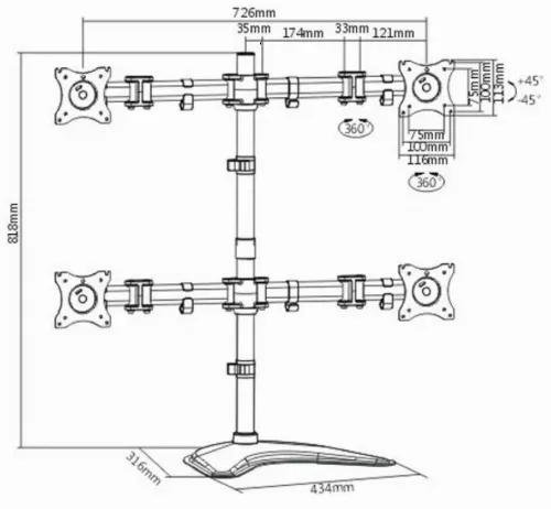 Настольный кронштейн для монитора ITech MBS-22M, Чёрный