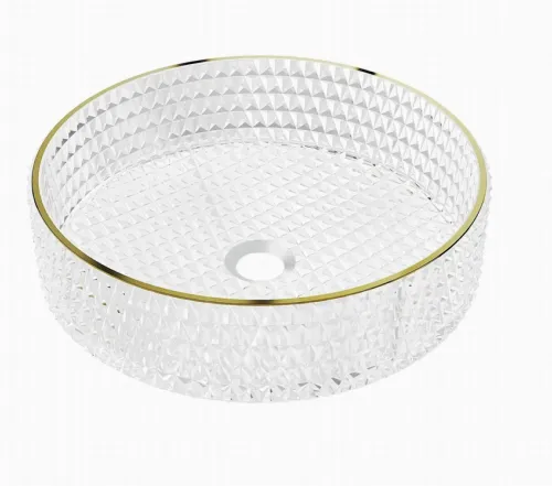 Lavoar din sticla securizata SanDonna Mira Rotund (Transparent-Auriu)
