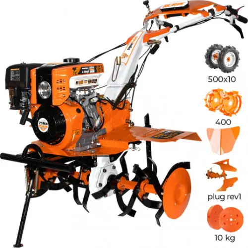 SET Motocultor RURIS 751KS + freza + plug revers + roti metal+ contragreutati