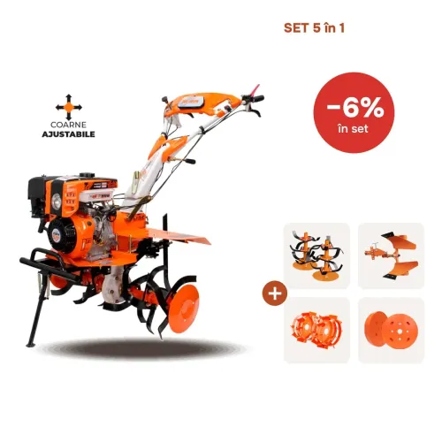 SET Motocultor RURIS 751KS + freza + plug revers + roti metal+ contragreutati