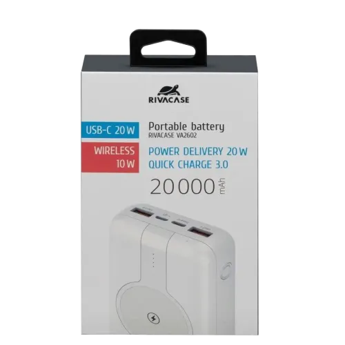 Acumulator extern Rivacase VA2602, 20000 mAh, Alb