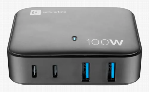 Зарядное устройство Cellularline Wall Charger GAN, 4 Ports, 100Вт, Чёрный