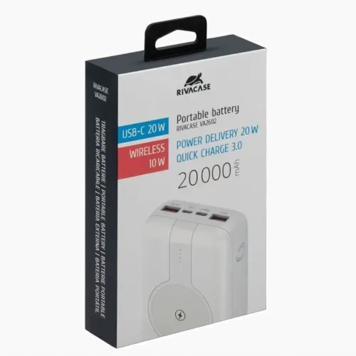 Acumulator extern Rivacase VA2602, 20000 mAh, Alb