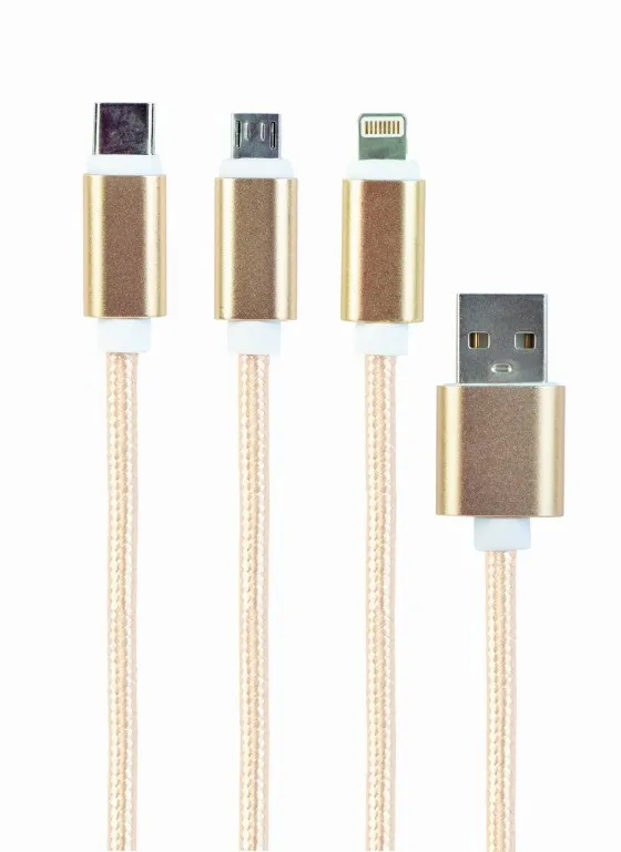 Cablu încărcare și sincronizare Cablexpert CC-USB2-AM31-1M-G, USB Type-A/Micro USB, Type-C, Lighting, 1m, Alb