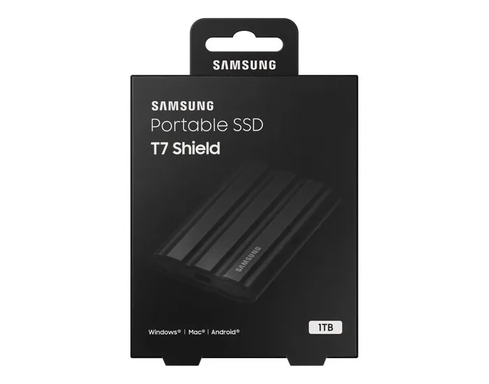 Внешний портативный SSD накопитель Samsung Portable SSD T7 Shield, 1 ТБ, Чёрный (MU-PE1T0S/WW)