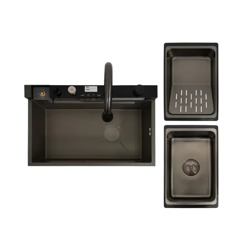 Chiuveta handmade SanDonna HD7550 Negru cu robinet cascadă reglabil