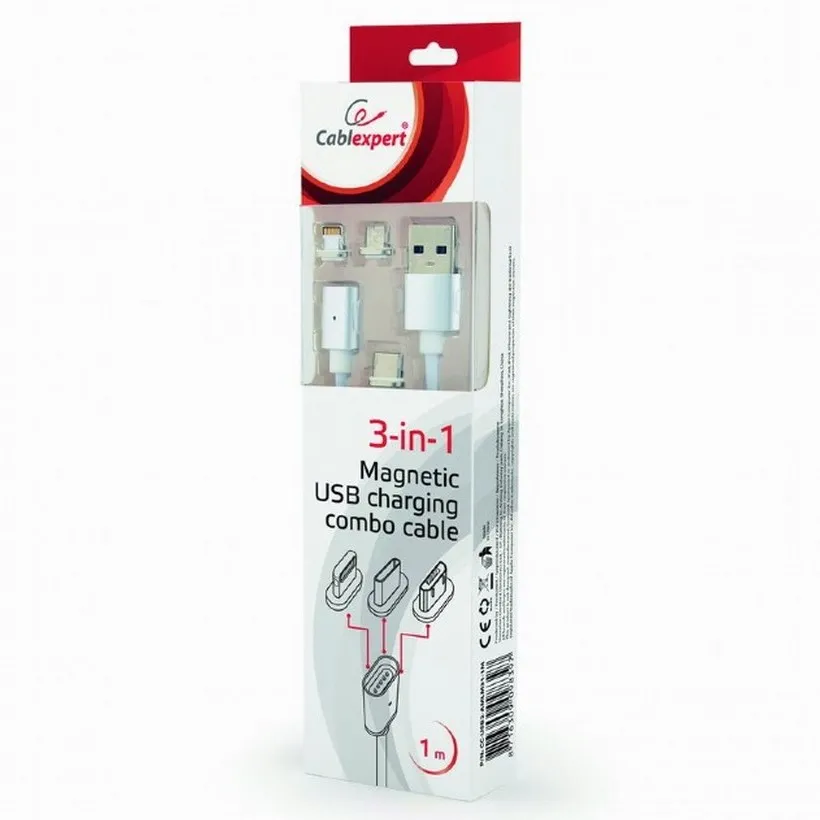 Adaptor pentru cablu USB Cablexpert CC-USB2-AMLM31-1M, USB Type-A/Micro USB, Type-C, Lighting, 1m, Argintiu