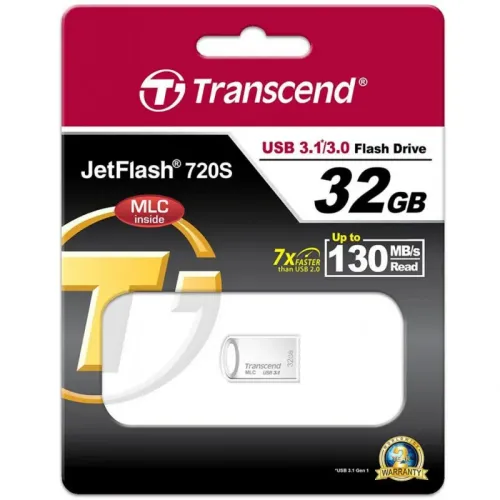  32GB USB3.1 Flash Drive Transcend "JetFlash 720S", Silver, Metal Case, COB (MLC , R/W:130/45MB/s)