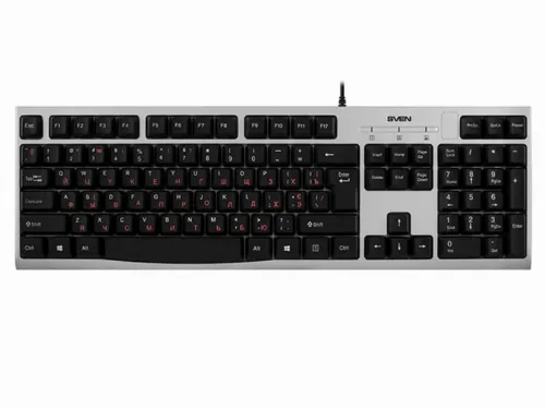Keyboard SVEN KB-S300, Traditional layout, Quiet, Splash proof, Silver, USB