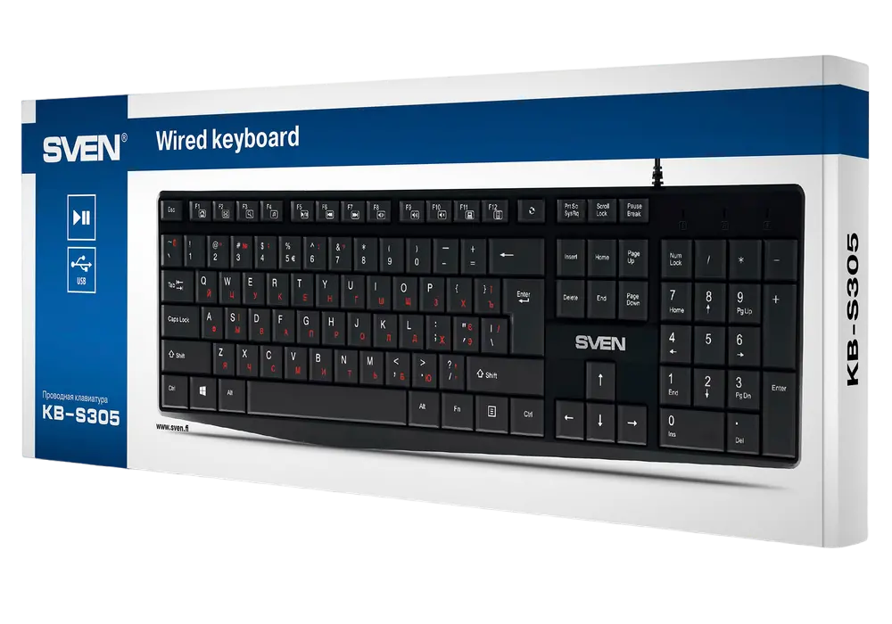 Клавиатура SVEN KB-S305, Проводное, Чёрный
