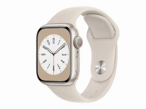 Apple Watch Series 8 GPS, 41mm Starlight Aluminium Case with Starlight Sport Band, MNP63