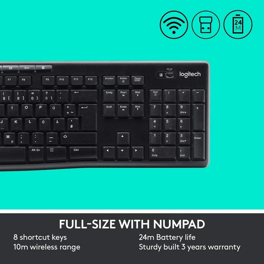 Клавиатура и мышь Logitech MK270, Беспроводное, Чёрный