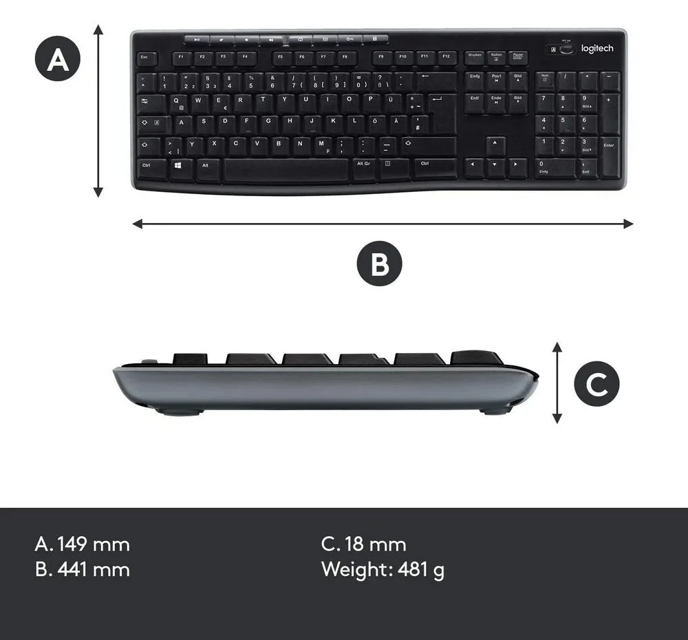 Клавиатура и мышь Logitech MK270, Беспроводное, Чёрный